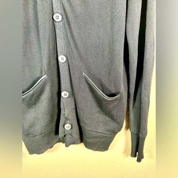 John Varvatos Men's Black Silk V-Neck Knit Cardigan with Leather Trim - Picture 5 of 10